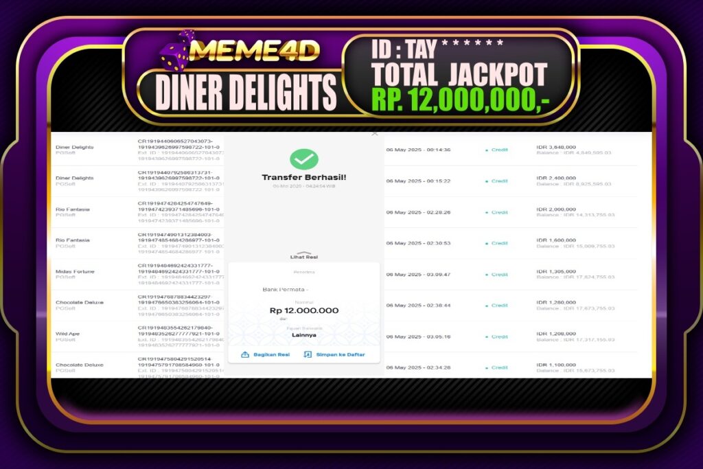 Bukti Jp MEME4D Slot Online 06 Mei 2025