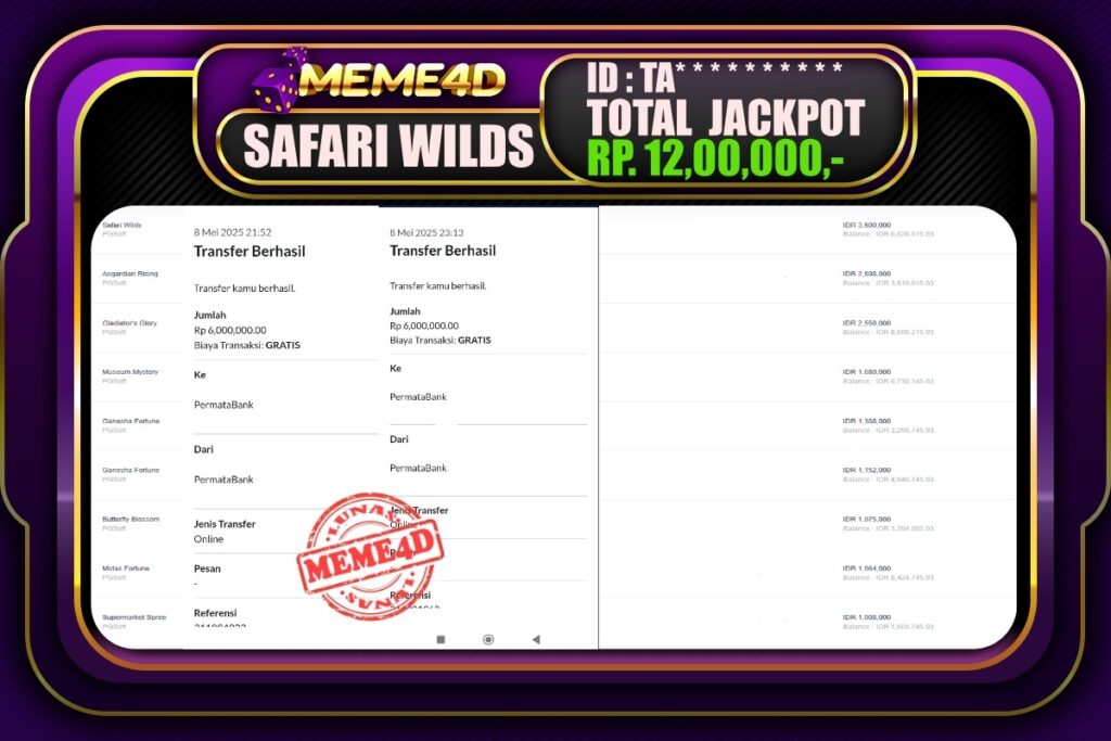Bukti Jp MEME4D Slot Online 09 Mei 2025