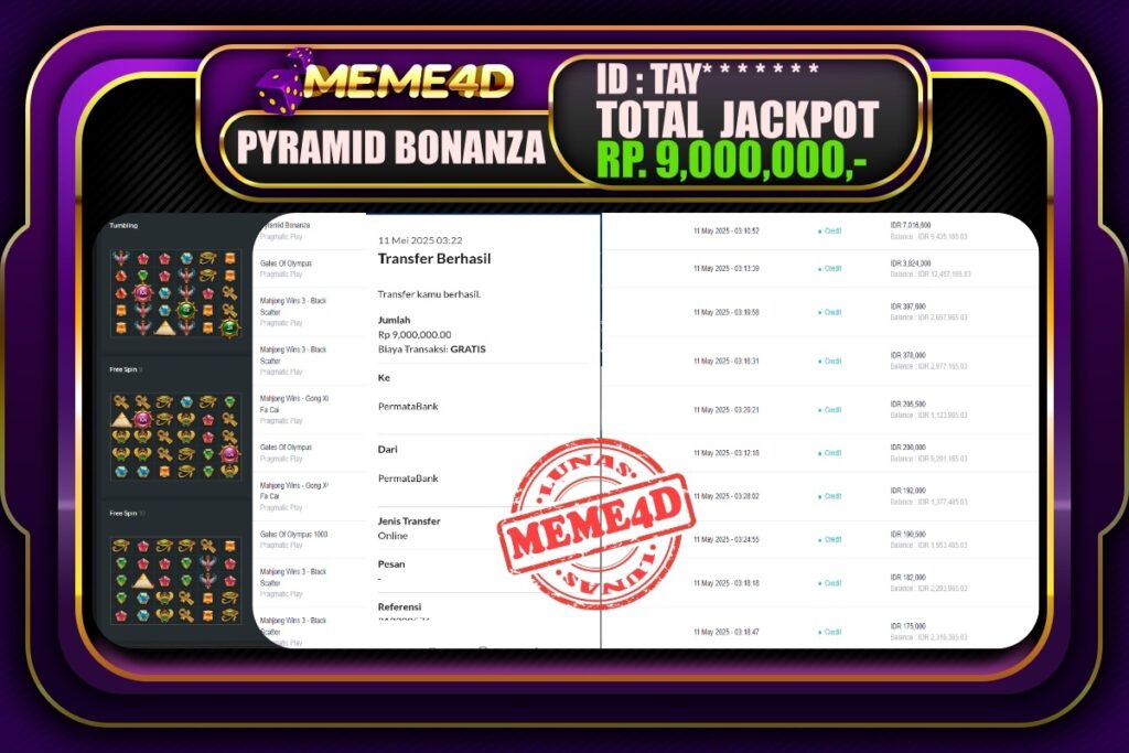 Bukti Jp MEME4D Slot Online 11 Mei 2025