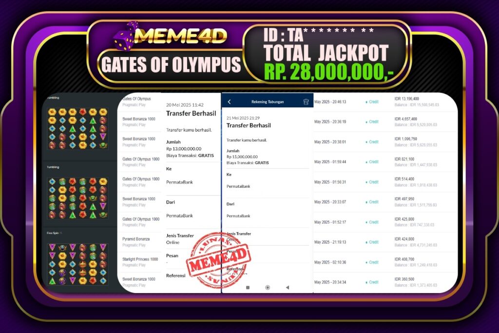 Bukti Jp MEME4D Slot Online 22 Mei 2025