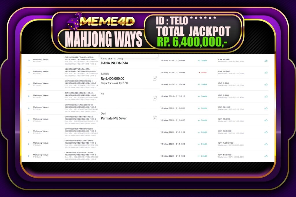 Bukti Jp MEME4D Slot Online 16 Mei 2025