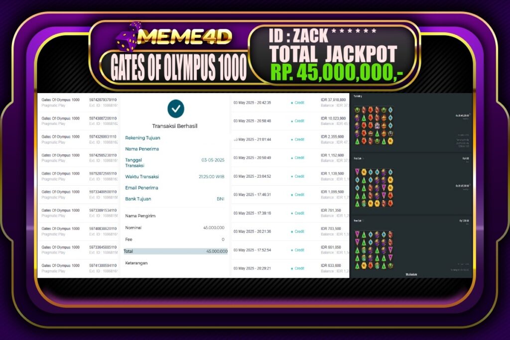 Bukti Jp MEME4D Slot Online 04 Mei 2025