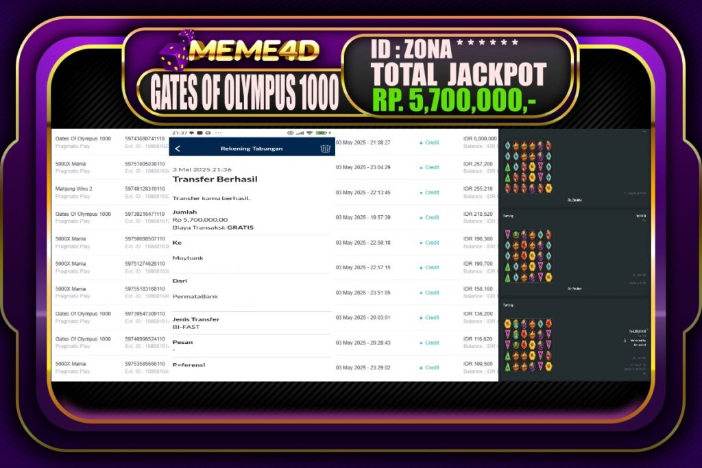 Bukti Jp MEME4D Slot Online 04 Mei 2025