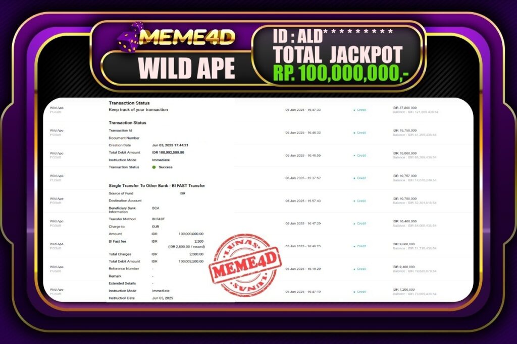 Bukti Jp MEME4D Slot Online 05 Juni 2025