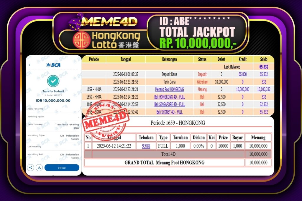 Bukti Jp MEME4D Togel Online 13 Juni 2025