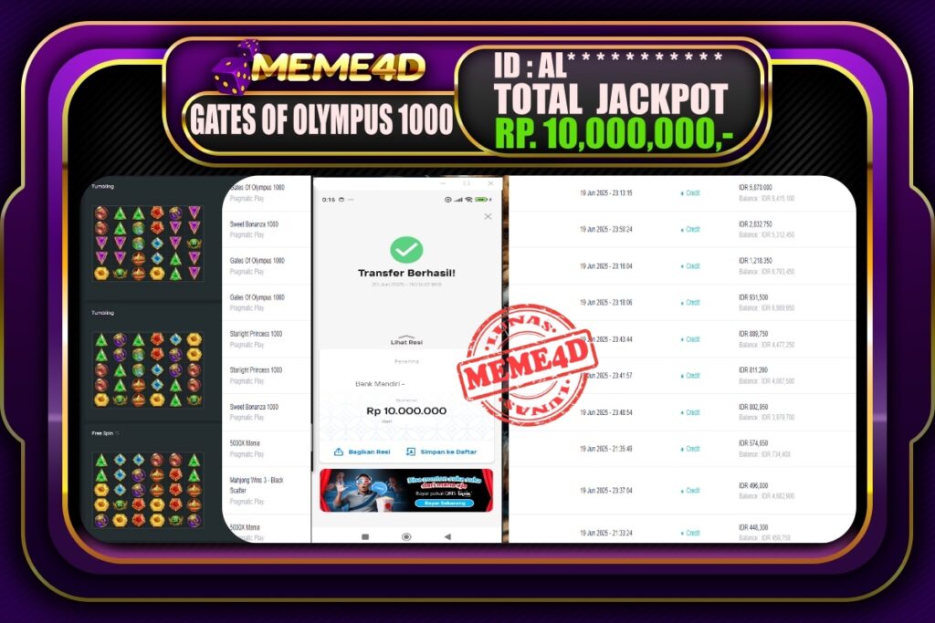 Bukti Jp MEME4D Slot Online 20 Juni 2025