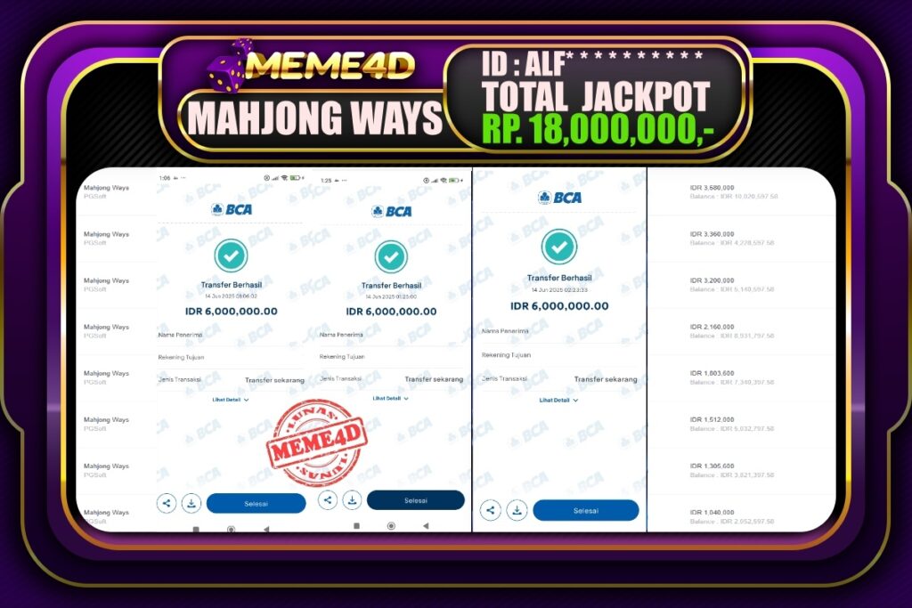 Bukti Jp MEME4D Slot Online 14 Juni 2025