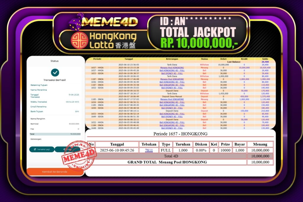 Bukti Jp MEME4D Togel Online 11 Juni 2025