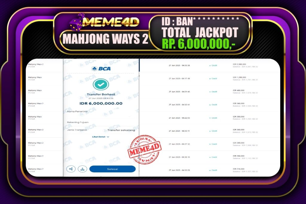 Bukti Jp MEME4D Slot Online 27 Juni 2025