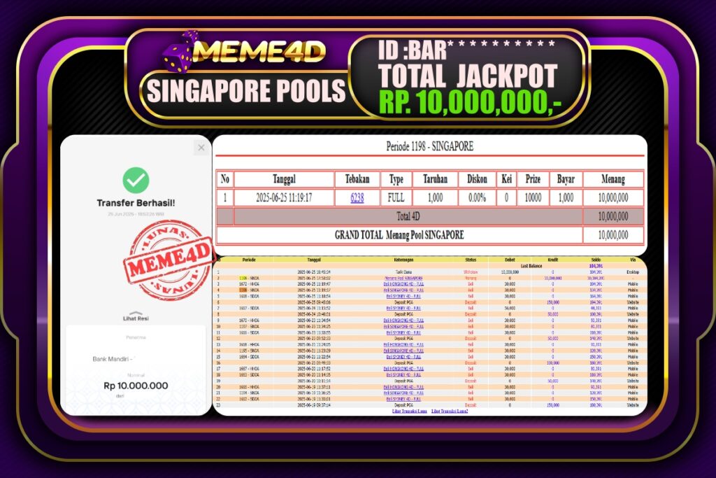 Bukti Jp MEME4D Togel Online 26 Juni 2025