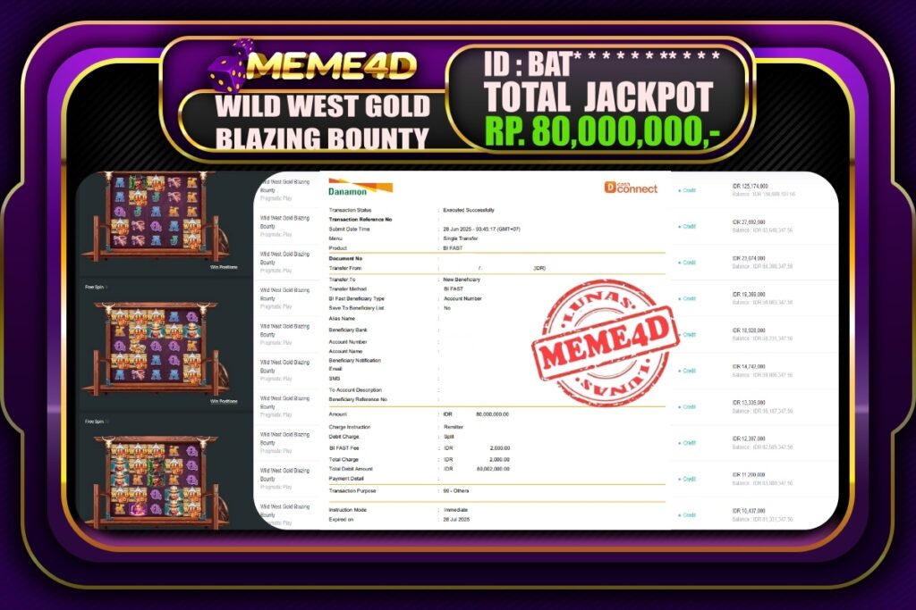 Bukti Jp MEME4D Slot Online 28 Juni 2025