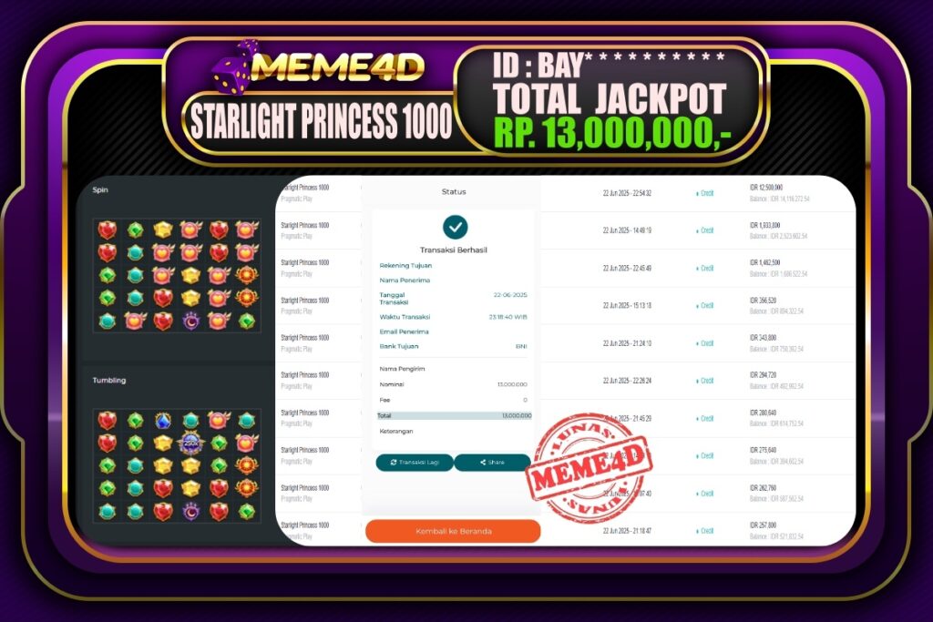 Bukti Jp MEME4D Slot Online 23 Juni 2025