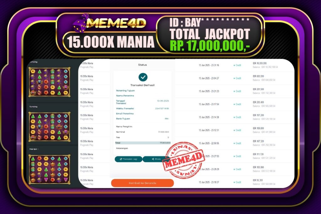 Bukti Jp MEME4D Slot Online 14 Juni 2025