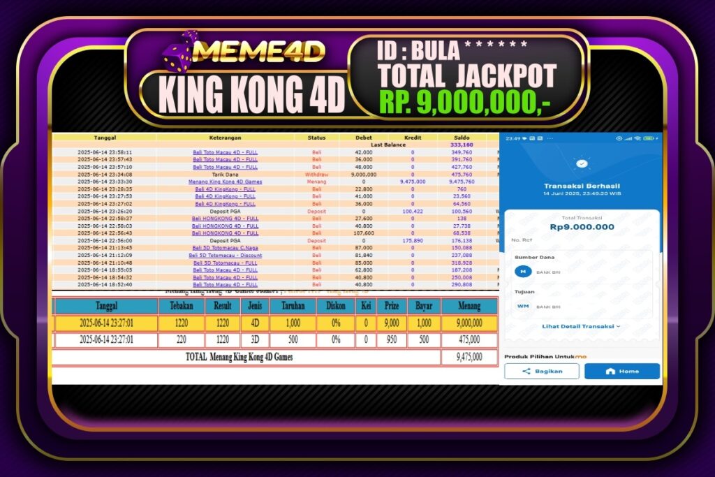 Bukti Jp MEME4D Togel Online 15 Juni 2025