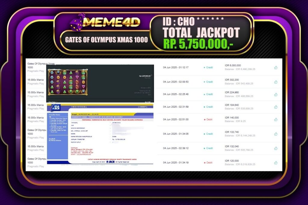 Bukti Jp MEME4D Slot Online 04 Juni 2025