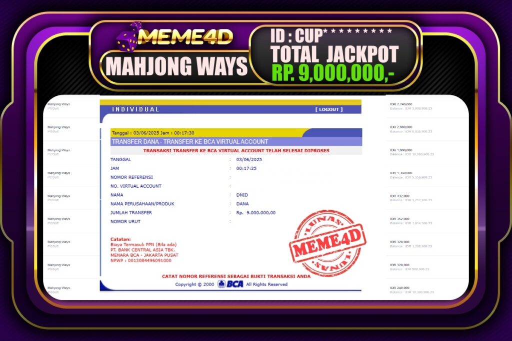 Bukti Jp MEME4D Slot Online 03 Juni 2025