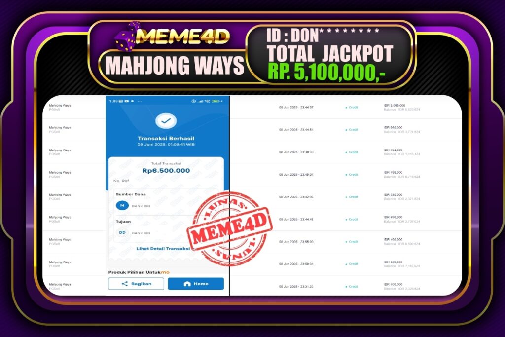 Bukti Jp MEME4D Slot Online 09 Juni 2025