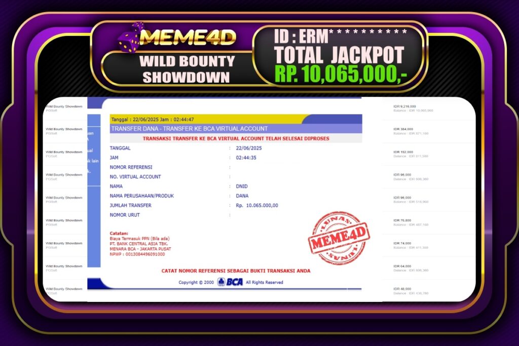 Bukti Jp MEME4D Slot Online 22 Juni 2025