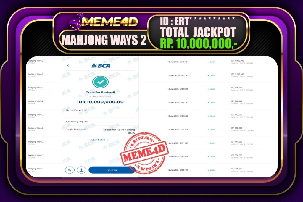 Bukti Jp MEME4D Slot Online 13 Juni 2025