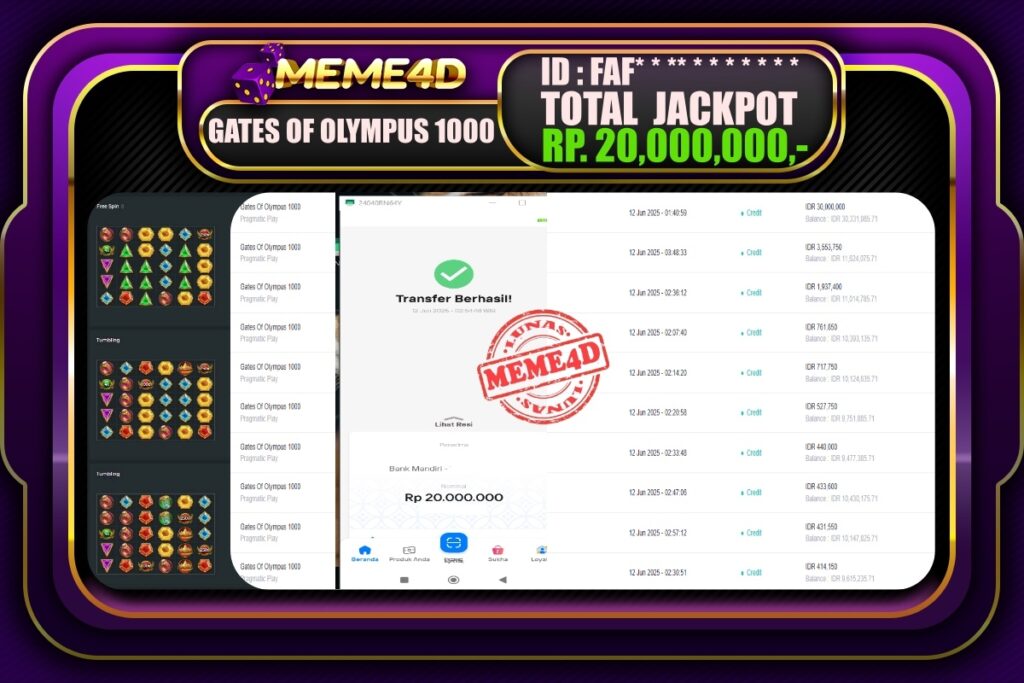 Bukti Jp MEME4D Slot Online 12 Juni 2025