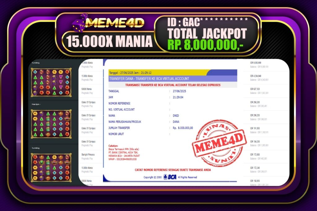 Bukti Jp MEME4D Slot Online 28 Juni 2025