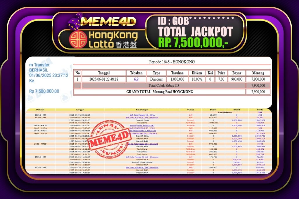 Bukti Jp MEME4D Togel Online 02 Juni 2025