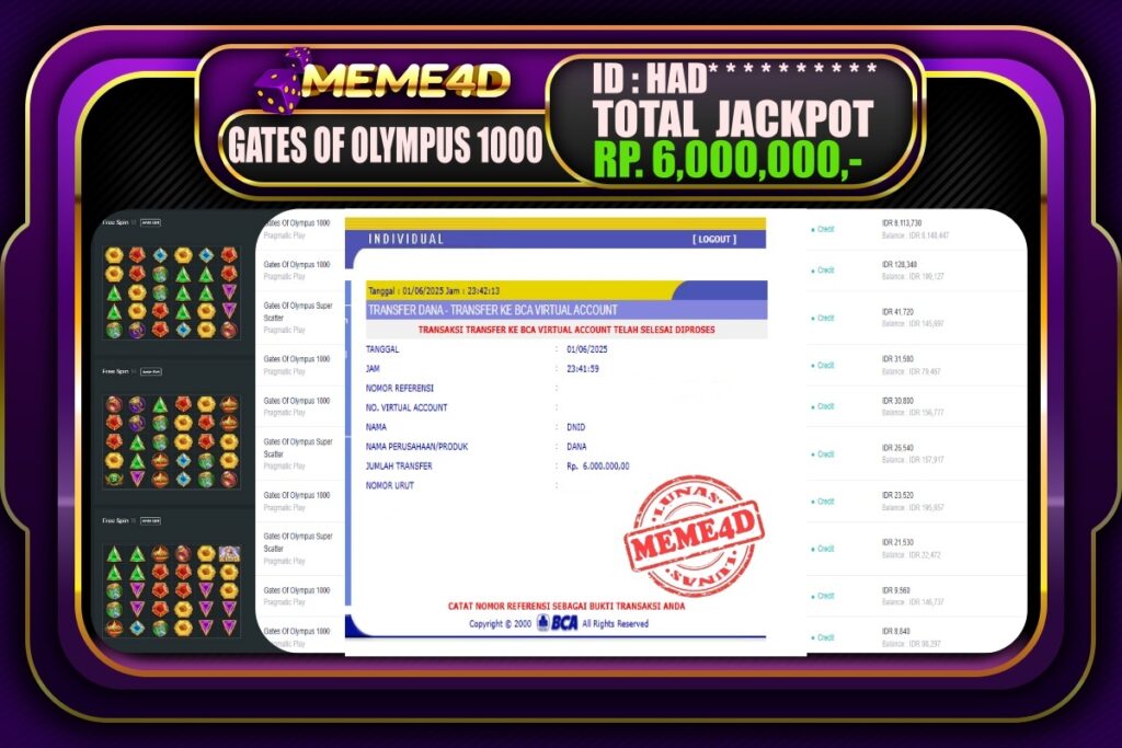 Bukti Jp MEME4D Slot Online 02 Juni 2025