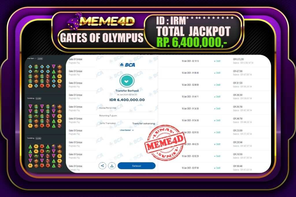 Bukti Jp MEME4D Slot Online 18 Juni 2025