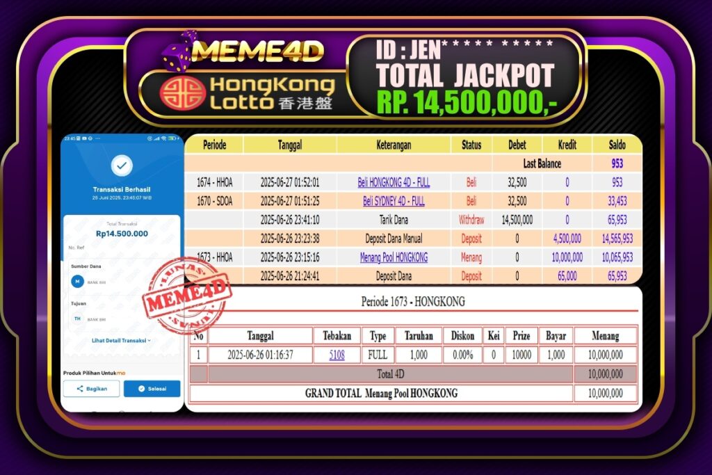 Bukti Jp MEME4D Togel Online 27 Juni 2025