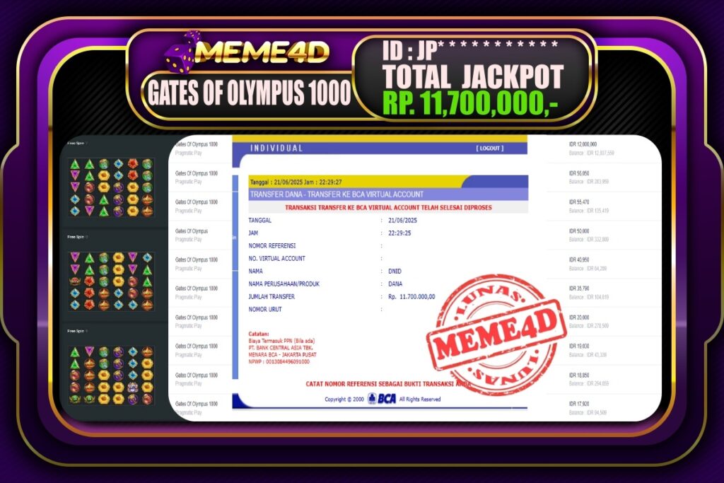 Bukti Jp MEME4D Slot Online 22 Juni 2025