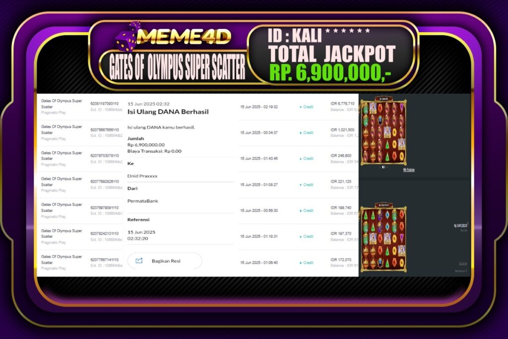 Bukti Jp MEME4D Slot Online 15 Juni 2025