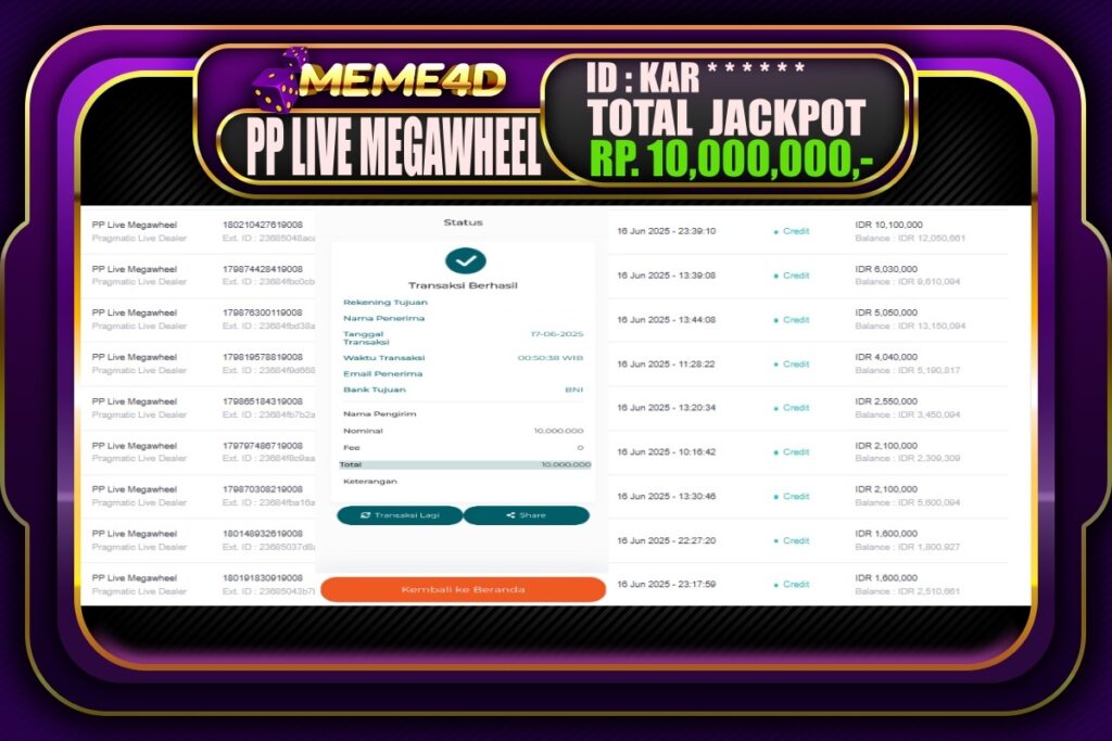 Bukti Jp MEME4D Slot Online 17 Juni 2025