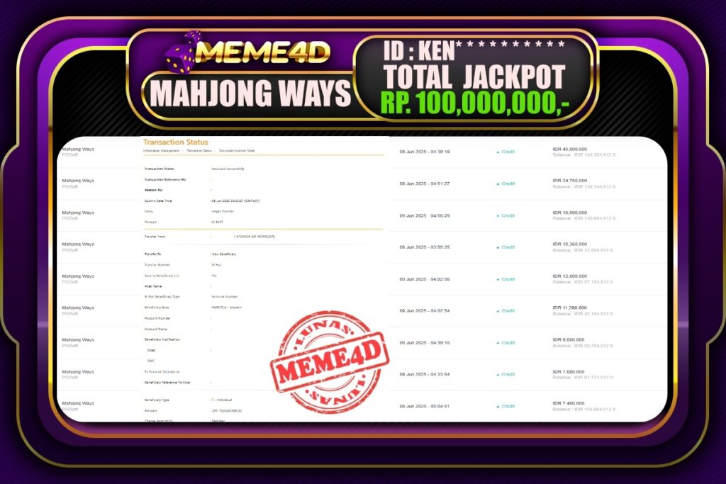 Bukti Jp MEME4D Slot Online 09 Juni 2025