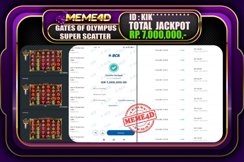 Bukti Jp MEME4D Slot Online 23 Juni 2025