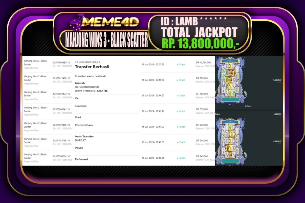 Bukti Jp MEME4D Slot Online 17 Juni 2025