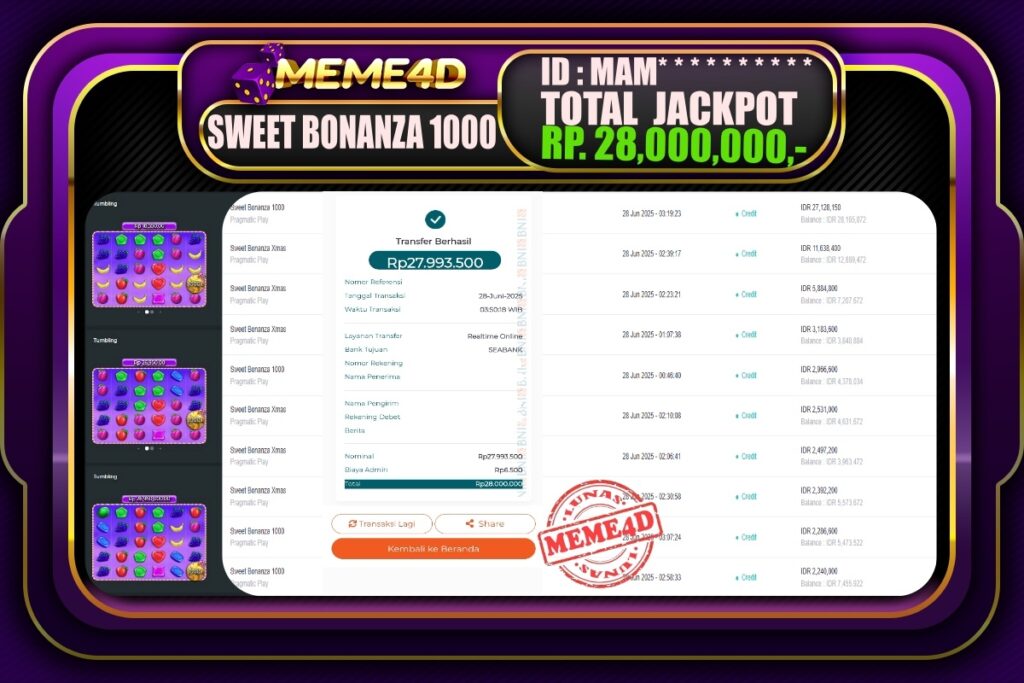Bukti Jp MEME4D Slot Online 28 Juni 2025