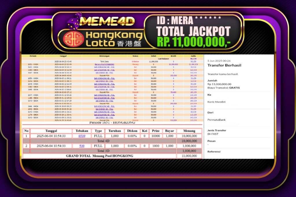 Bukti Jp MEME4D Togel Online 05 Juni 2025