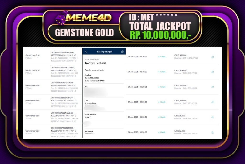 Bukti Jp MEME4D Slot Online 04 Juni 2025