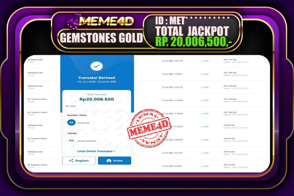 Bukti Jp MEME4D Slot Online 03 Juni 2025