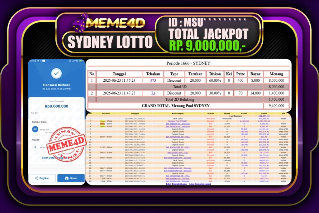 Bukti Jp MEME4D Togel Online 24 Juni 2025