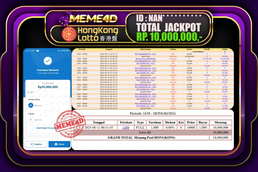 Bukti Jp MEME4D Togel Online 12 Juni 2025