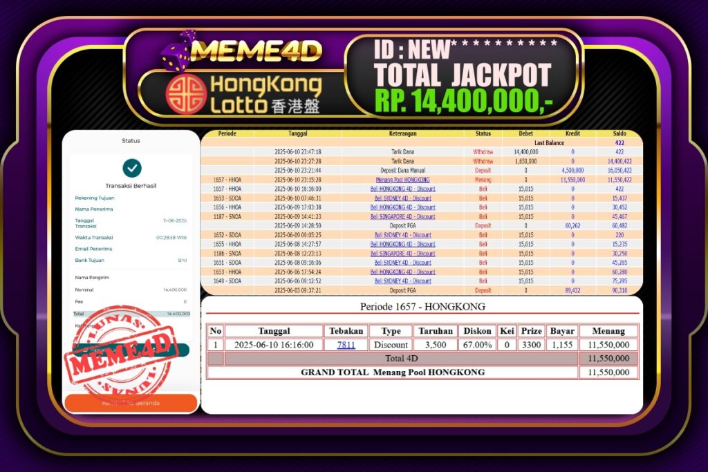 Bukti Jp MEME4D Togel Online 11 Juni 2025