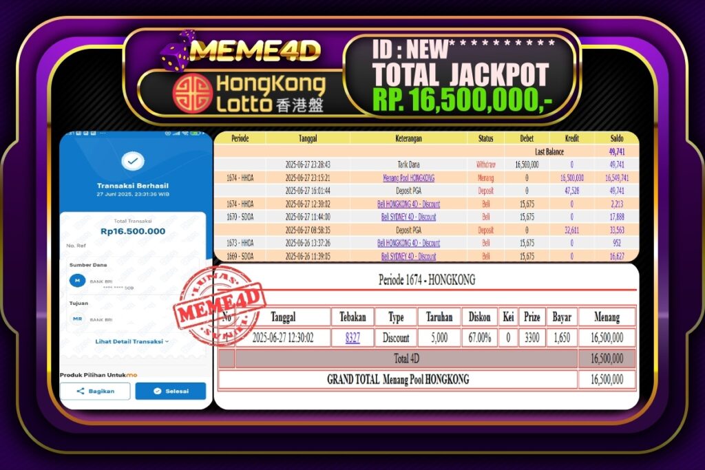 Bukti Jp MEME4D Togel Online 28 Juni 2025