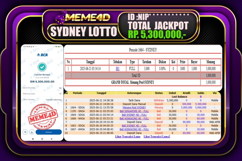 Bukti Jp MEME4D Togel Online 22 Juni 2025