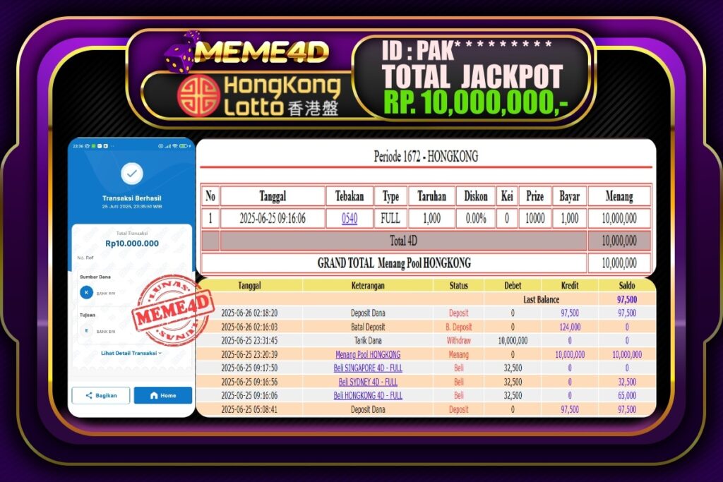 Bukti Jp MEME4D Togel Online 26 Juni 2025