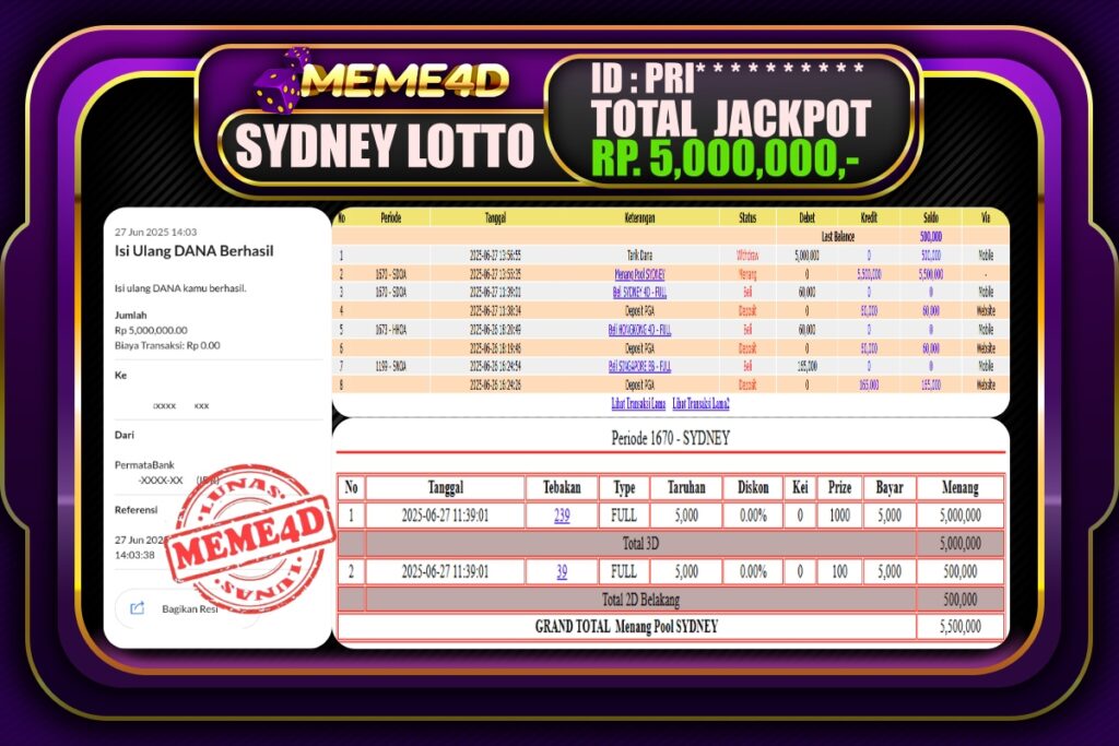Bukti Jp MEME4D Togel Online 28 Juni 2025