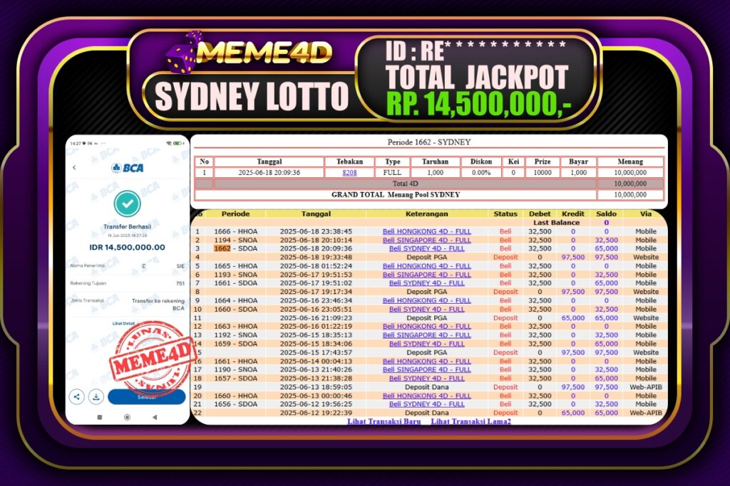 Bukti Jp MEME4D Togel Online 20 Juni 2025