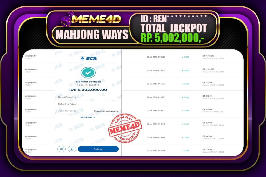 Bukti Jp MEME4D Slot Online 20 Juni 2025
