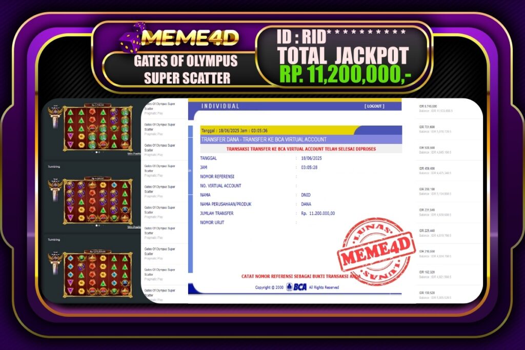 Bukti Jp MEME4D Slot Online 18 Juni 2025