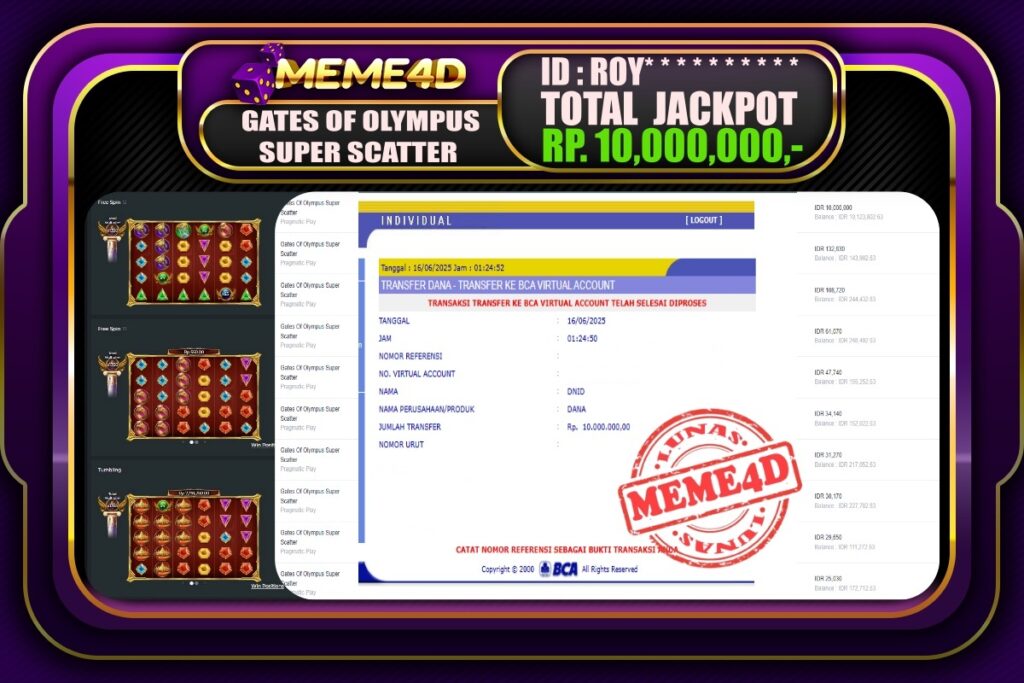 Bukti Jp MEME4D Slot Online 16 Juni 2025